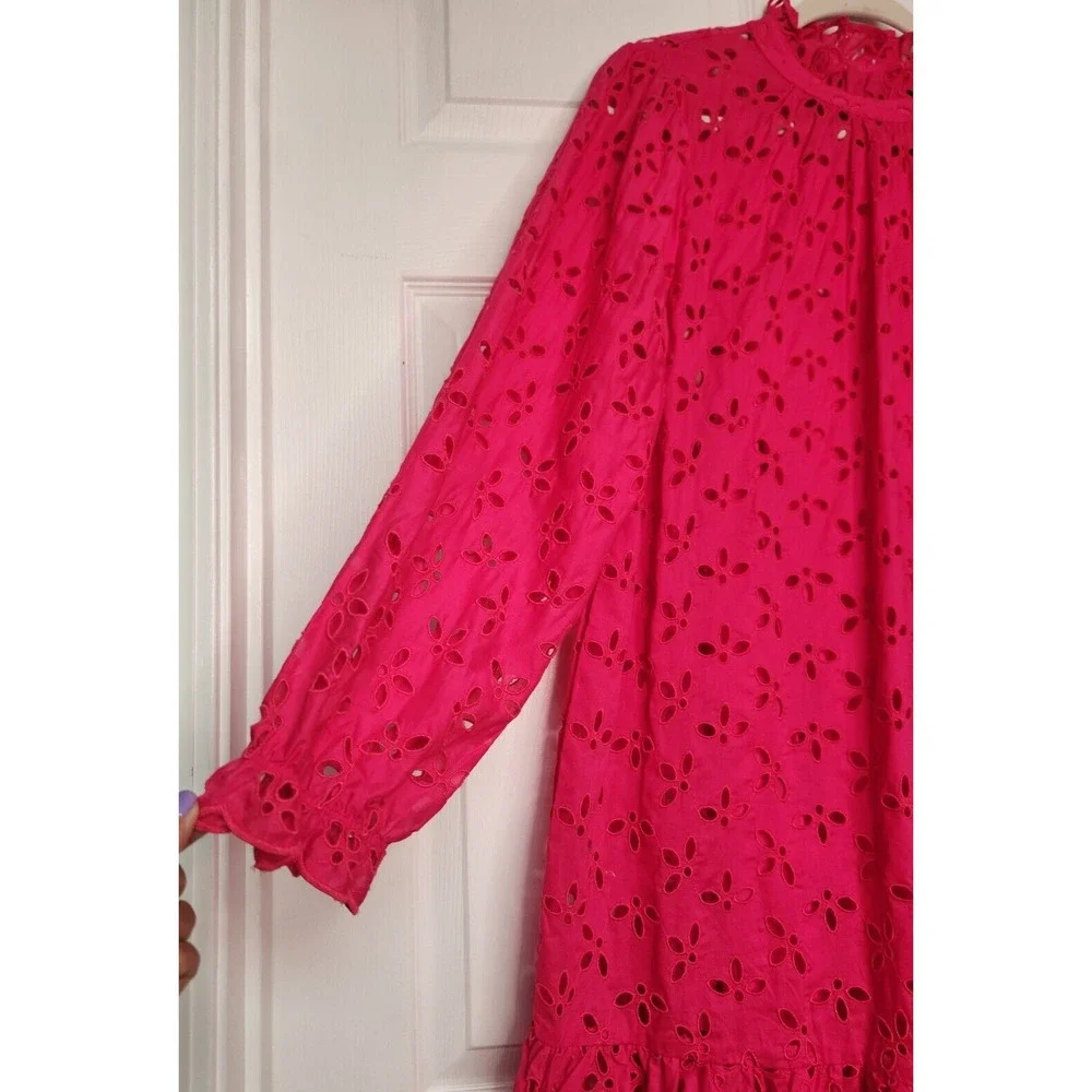 J.Crew Womens 2XL Mini dress Fuscia Pink Eyelet with slip Valentines day NWT - Picture 6 of 8